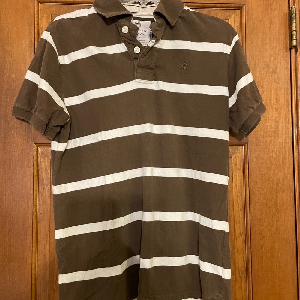 Duck Head Brown‎ and White Striped Polo Shirt, Size Medium